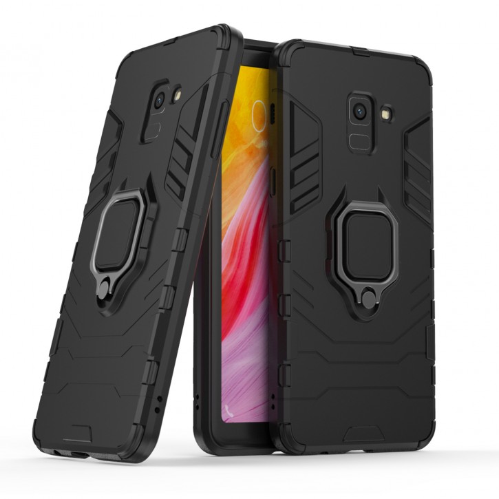 COOVY® Cover für Samsung Galaxy A8 + plus  SM-A730 / SM-A730F/DS (Model 2018) Bumper Case, Plastik + TPU-Silikon, extra stark, Anti-Shock, Stand Funktion + Magnethalter kompatibel | 