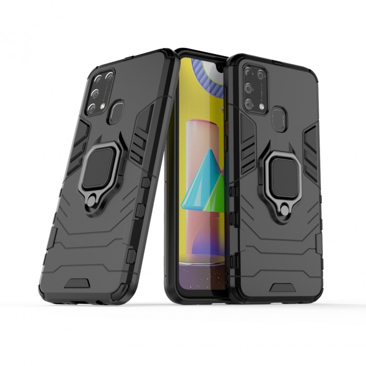 COOVY® Cover für Samsung Galaxy M31 SM-M315F/DS / SM-M315F/DSN Bumper Case, Plastik + TPU-Silikon, extra stark, Anti-Shock, Stand Funktion + Magnethalter kompatibel | 