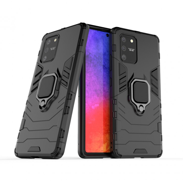 COOVY® Cover für Samsung Galaxy S10 Lite / SM-G770F/DS / A91 SM-A915F/DS Bumper Case, Plastik + TPU-Silikon, extra stark, Anti-Shock, Stand Funktion + Magnethalter kompatibel | 
