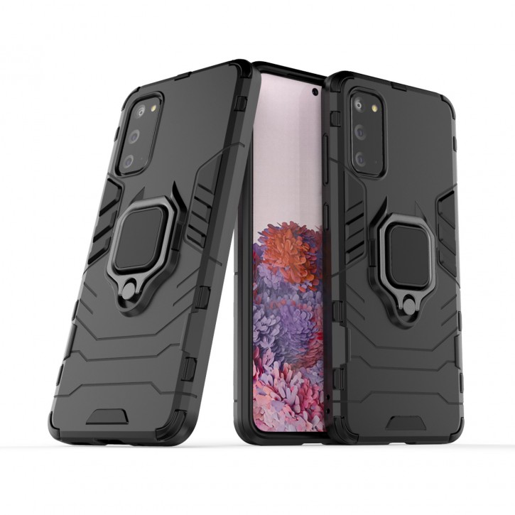 COOVY® Cover für Samsung Galaxy S20 SM-G980F/DS / SM-G981 Bumper Case, Plastik + TPU-Silikon, extra stark, Anti-Shock, Stand Funktion + Magnethalter kompatibel | 