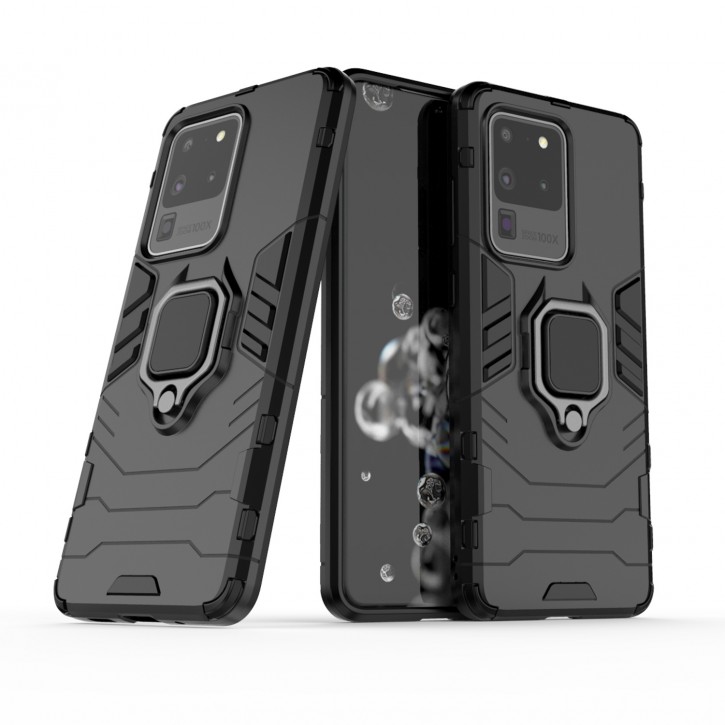 COOVY® Cover für Samsung Galaxy S20 Ultra SM-G988B/DS Bumper Case, Plastik + TPU-Silikon, extra stark, Anti-Shock, Stand Funktion + Magnethalter kompatibel | 