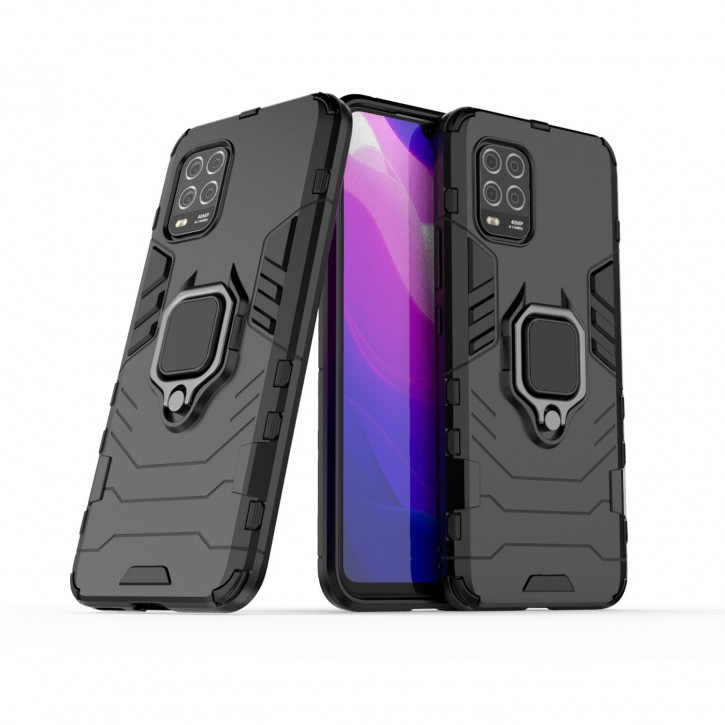 COOVY® Cover für Xiaomi Mi 10 Lite 5G Bumper Case, Plastik + TPU-Silikon, extra stark, Anti-Shock, Stand Funktion + Magnethalter kompatibel | 