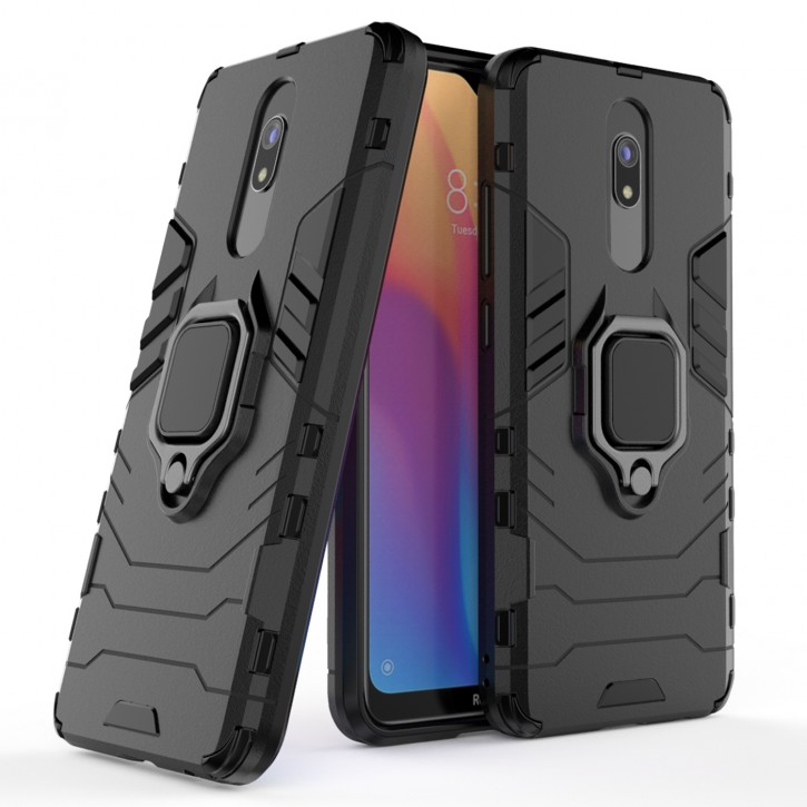 COOVY® Cover für Xiaomi Redmi 8 / 8A / 8A Pro Bumper Case, Plastik + TPU-Silikon, extra stark, Anti-Shock, Stand Funktion + Magnethalter kompatibel | 