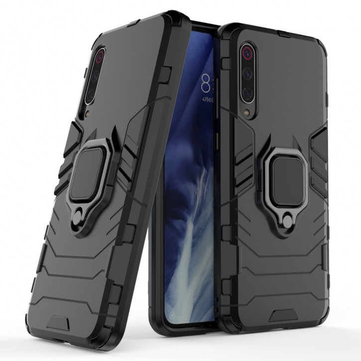COOVY® Cover für Xiaomi Mi 9 Pro Bumper Case, Plastik + TPU-Silikon, extra stark, Anti-Shock, Stand Funktion + Magnethalter kompatibel | 