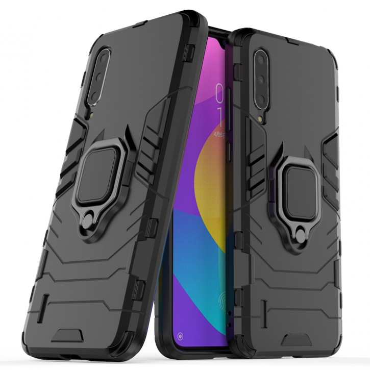 COOVY® Cover für Xiaomi Mi CC9 / 9 Lite Bumper Case, Plastik + TPU-Silikon, extra stark, Anti-Shock, Stand Funktion + Magnethalter kompatibel | 
