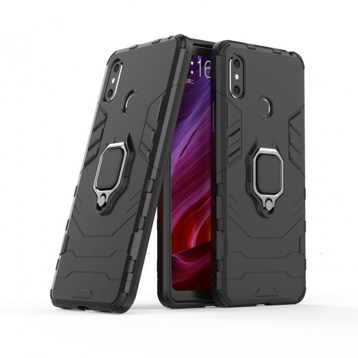 COOVY® Cover für Xiaomi Mi Max 3 Bumper Case, Plastik + TPU-Silikon, extra stark, Anti-Shock, Stand Funktion + Magnethalter kompatibel | 