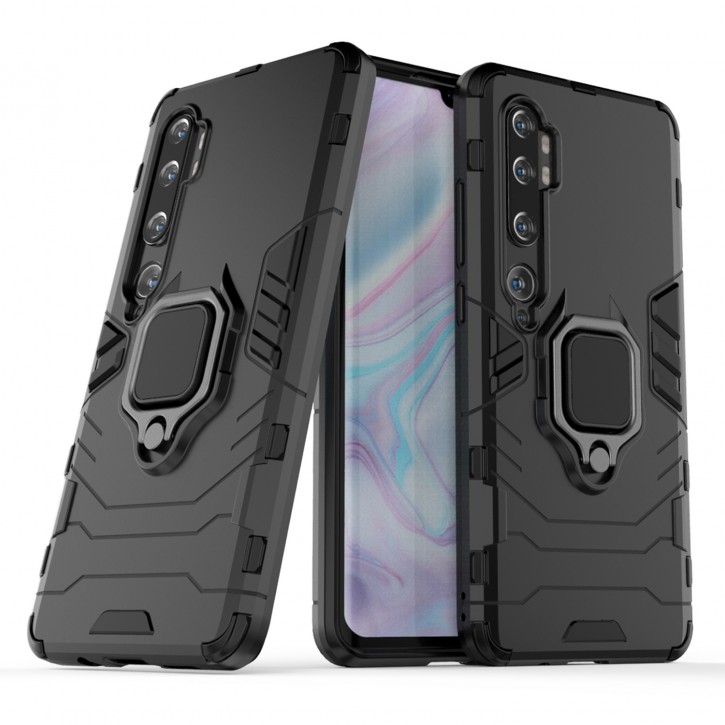 COOVY® Cover für Xiaomi Mi Note 10 / Note 10 Pro Bumper Case, Plastik + TPU-Silikon, extra stark, Anti-Shock, Stand Funktion + Magnethalter kompatibel | 
