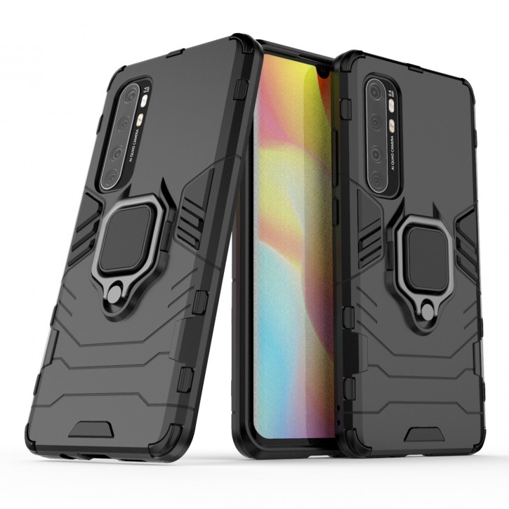 COOVY® Cover für Xiaomi Mi Note 10 Lite Bumper Case, Plastik + TPU-Silikon, extra stark, Anti-Shock, Stand Funktion + Magnethalter kompatibel | 
