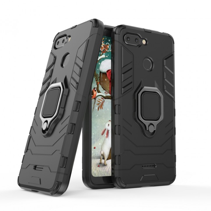 COOVY® Cover für Xiaomi Redmi 6 Bumper Case, Plastik + TPU-Silikon, extra stark, Anti-Shock, Stand Funktion + Magnethalter kompatibel | 
