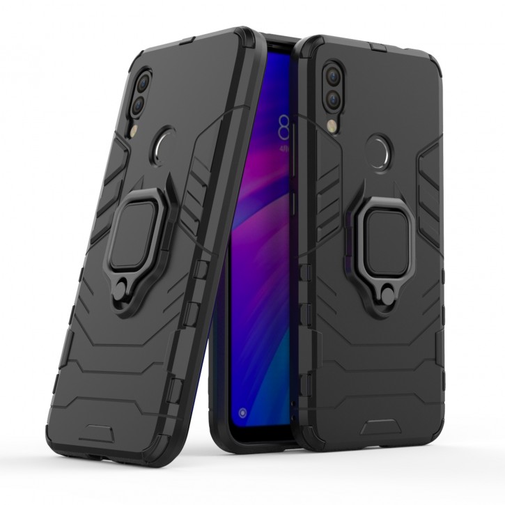 COOVY® Cover für Xiaomi Redmi 7 / Y3 Bumper Case, Plastik + TPU-Silikon, extra stark, Anti-Shock, Stand Funktion + Magnethalter kompatibel | 