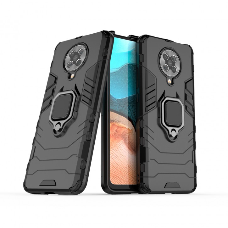 COOVY® Cover für Xiaomi Redmi K30 Pro / Poco F2 Pro Bumper Case, Plastik + TPU-Silikon, extra stark, Anti-Shock, Stand Funktion + Magnethalter kompatibel | 