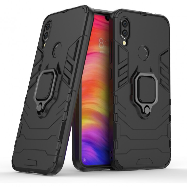 COOVY® Cover für Xiaomi Redmi Note 7 / Note 7 pro Bumper Case, Plastik + TPU-Silikon, extra stark, Anti-Shock, Stand Funktion + Magnethalter kompatibel | 