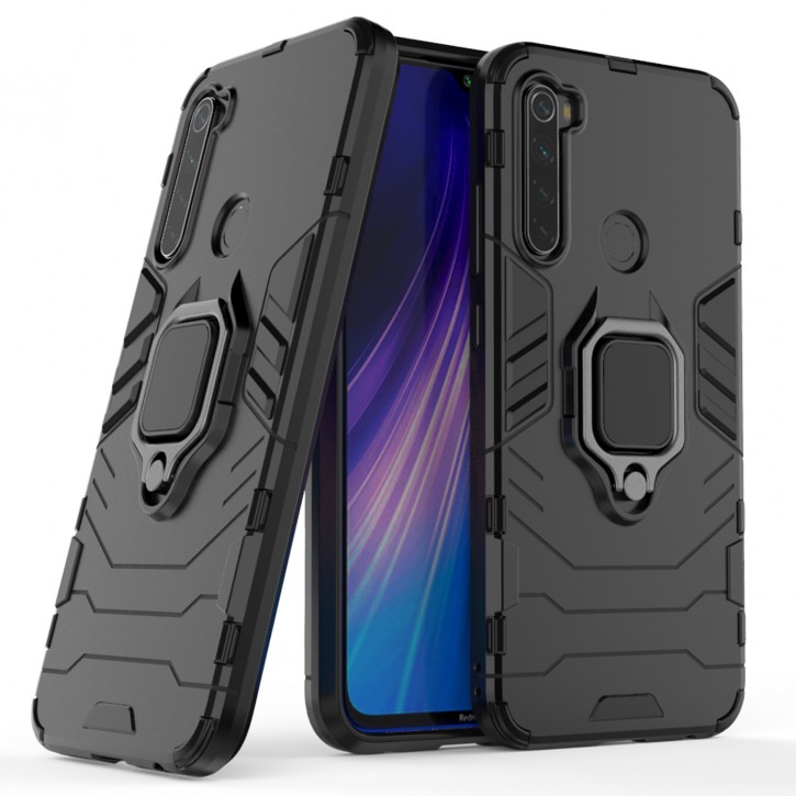 COOVY® Cover für Xiaomi Redmi Note 8 Bumper Case, Plastik + TPU-Silikon, extra stark, Anti-Shock, Stand Funktion + Magnethalter kompatibel | 