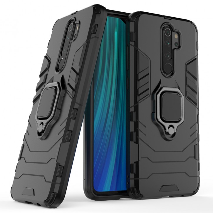 COOVY® Cover für Xiaomi Redmi Note 8 Pro Bumper Case, Plastik + TPU-Silikon, extra stark, Anti-Shock, Stand Funktion + Magnethalter kompatibel | 