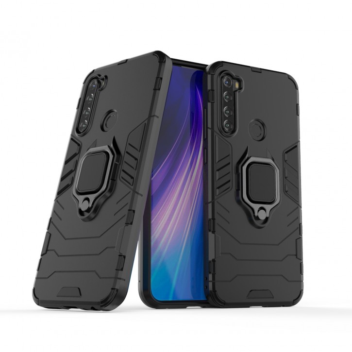 COOVY® Cover für Xiaomi Redmi Note 8T Bumper Case, Plastik + TPU-Silikon, extra stark, Anti-Shock, Stand Funktion + Magnethalter kompatibel | 