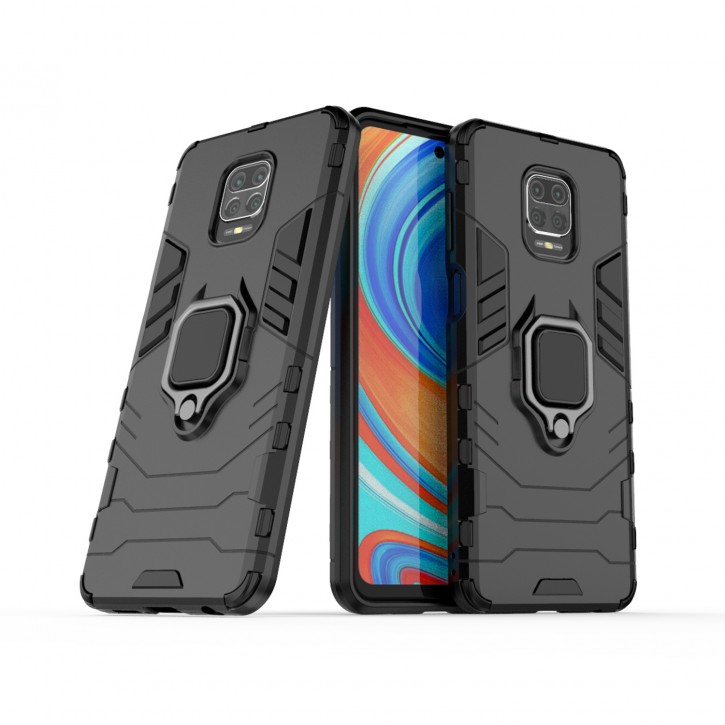 COOVY® Cover für Xiaomi Redmi Note 9S / Note 9 Pro / Note 9 Pro Max Bumper Case, Plastik + TPU-Silikon, extra stark, Anti-Shock, Stand Funktion + Magnethalter kompatibel | 