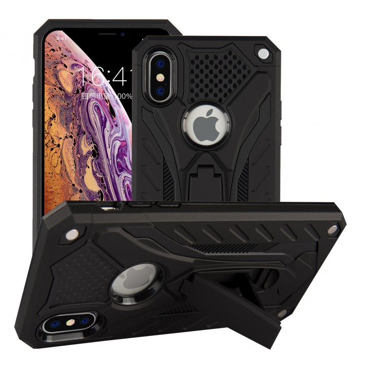 COOVY® Cover für Apple iPhone Xs Max Bumper Case, Hülle Doppelschicht aus Plastik + TPU-Silikon, extra stark, Anti-Shock, Standfunktion | 