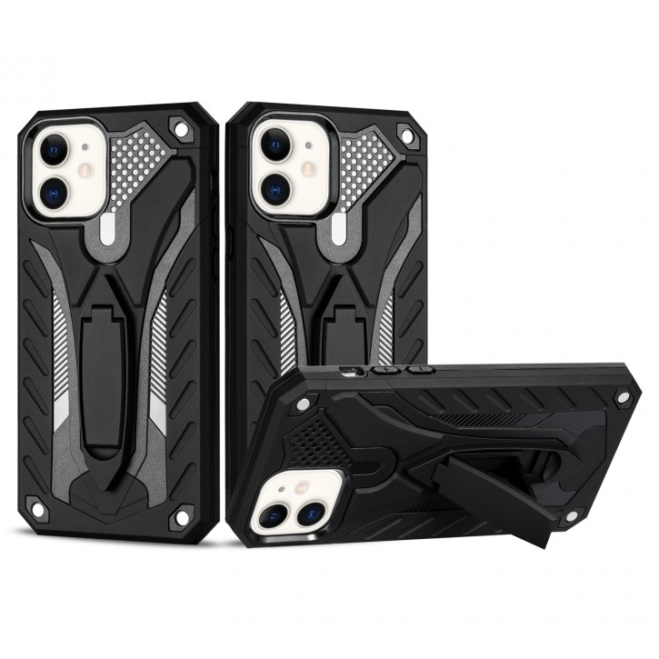 COOVY® Cover für Apple iPhone 12 mini 5.4 Bumper Case, Hülle Doppelschicht aus Plastik + TPU-Silikon, extra stark, Anti-Shock, Standfunktion | 