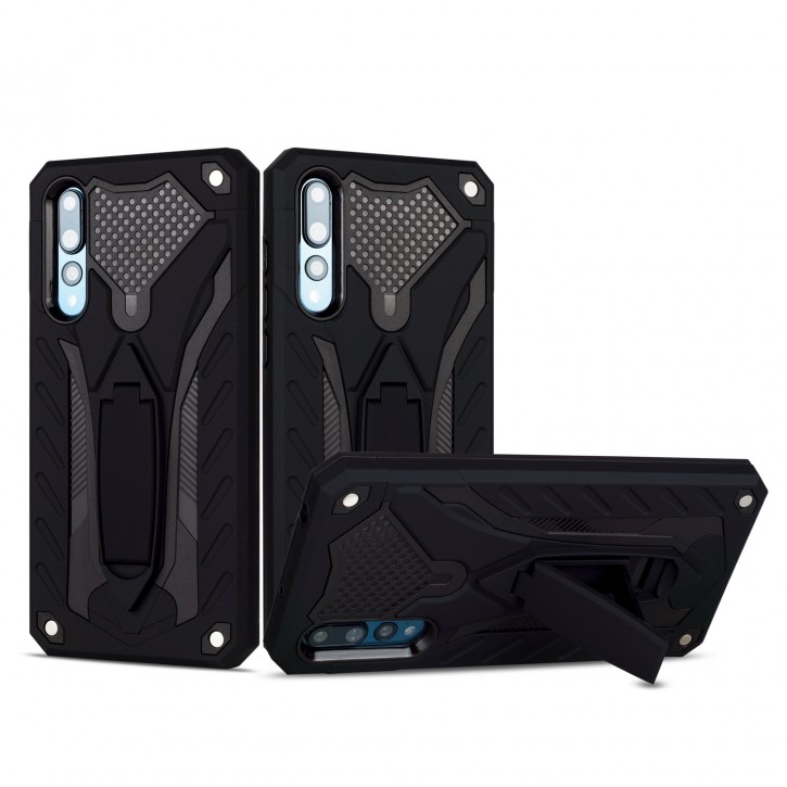 COOVY® Cover für Huawei P20 pro Bumper Case, Hülle Doppelschicht aus Plastik + TPU-Silikon, extra stark, Anti-Shock, Standfunktion | 