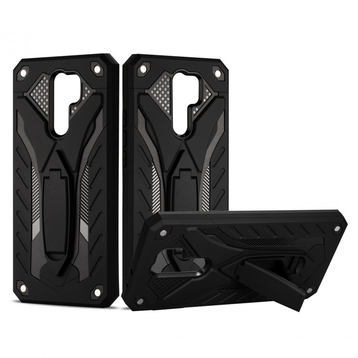COOVY® Cover für Xiaomi Redmi 9 Bumper Case, Hülle Doppelschicht aus Plastik + TPU-Silikon, extra stark, Anti-Shock, Standfunktion | 