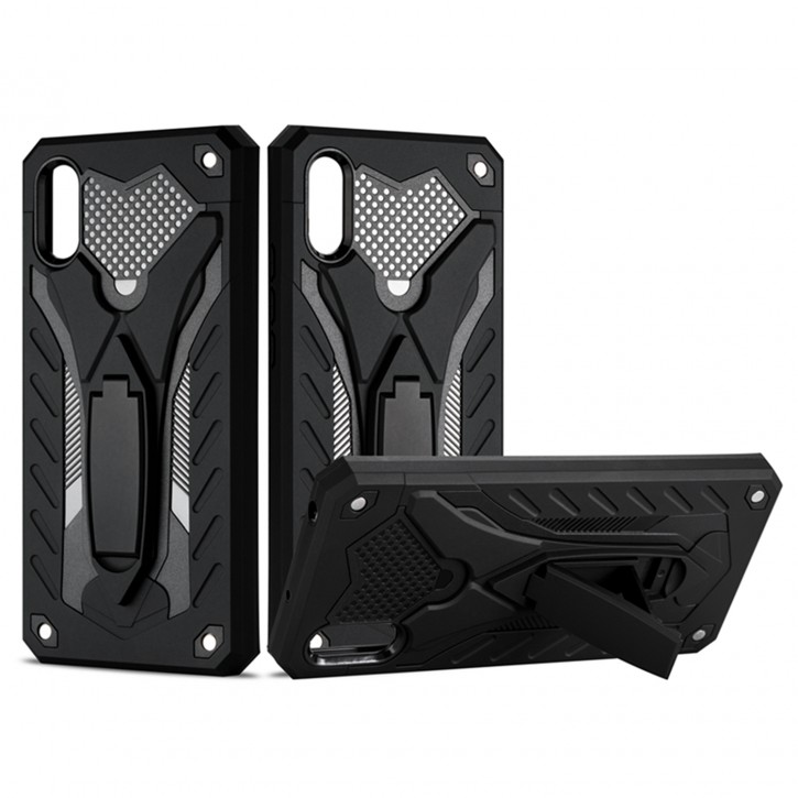COOVY® Cover für Xiaomi Redmi 9A Bumper Case, Hülle Doppelschicht aus Plastik + TPU-Silikon, extra stark, Anti-Shock, Standfunktion | 