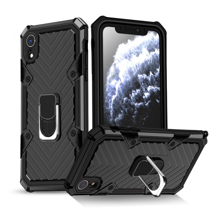 COOVY® Cover für Apple iPhone Xr Hülle Case PC + TPU-Silikon, extra stark, Anti-Shock, Stand Funktion + Haltering + Magnethalter kompatibel | 