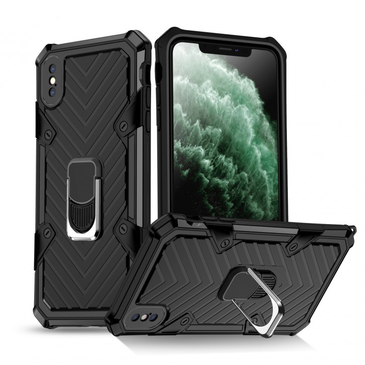 COOVY® Cover für Apple iPhone Xs Max Hülle Case PC + TPU-Silikon, extra stark, Anti-Shock, Stand Funktion + Haltering + Magnethalter kompatibel | 