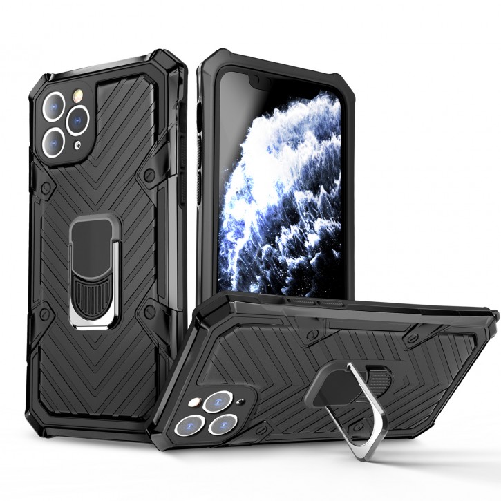 COOVY® Cover für Apple iPhone 11 pro Max Hülle Case PC + TPU-Silikon, extra stark, Anti-Shock, Stand Funktion + Haltering + Magnethalter kompatibel | 