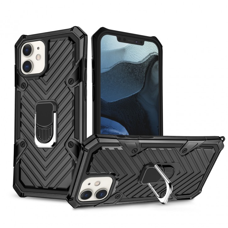 COOVY® Cover für Apple iPhone 12 mini 5.4 Hülle Case PC + TPU-Silikon, extra stark, Anti-Shock, Stand Funktion + Haltering + Magnethalter kompatibel | 