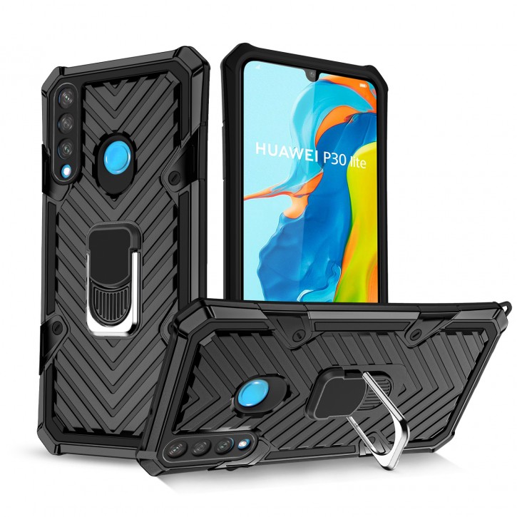 COOVY® Cover für Huawei P30 lite/  NOVA 4E Hülle Case PC + TPU-Silikon, extra stark, Anti-Shock, Stand Funktion + Haltering + Magnethalter kompatibel | 