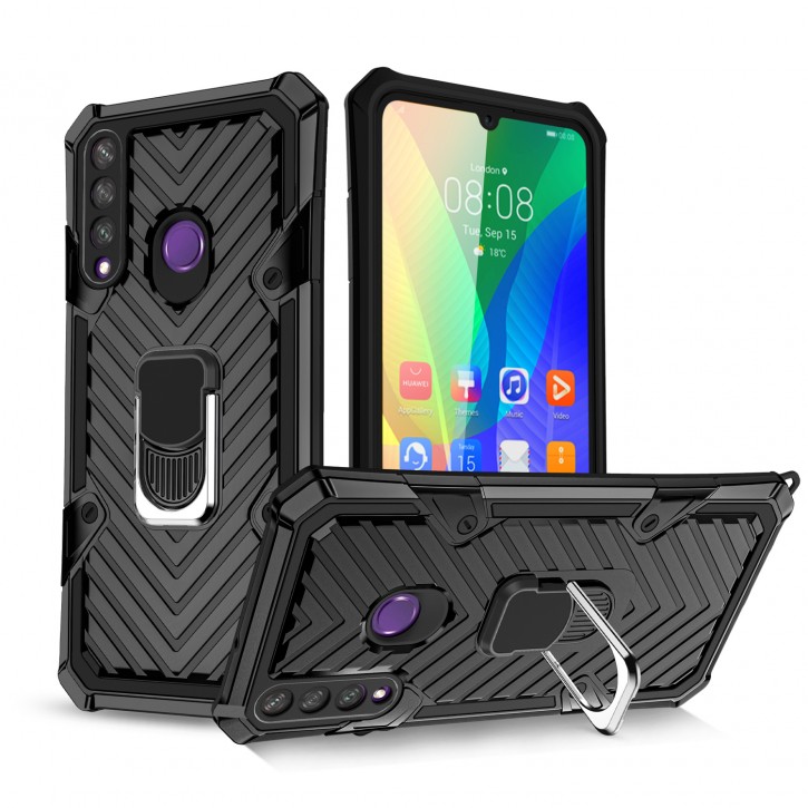 COOVY® Cover für Huawei Y6p Hülle Case PC + TPU-Silikon, extra stark, Anti-Shock, Stand Funktion + Haltering + Magnethalter kompatibel | 