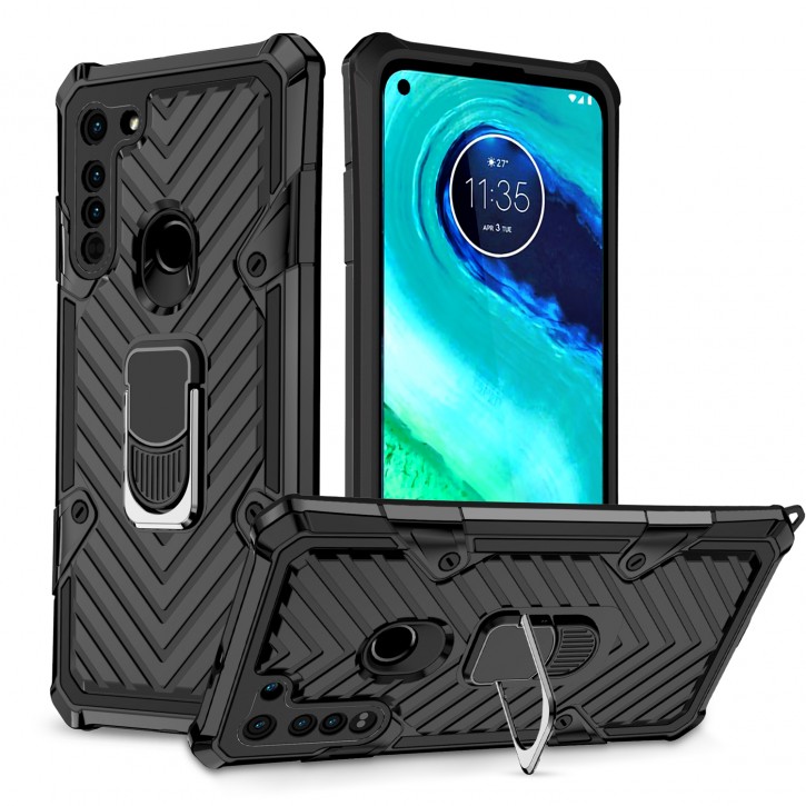 COOVY® Cover für Motorola Moto G8 Hülle Case PC + TPU-Silikon, extra stark, Anti-Shock, Stand Funktion + Haltering + Magnethalter kompatibel | 