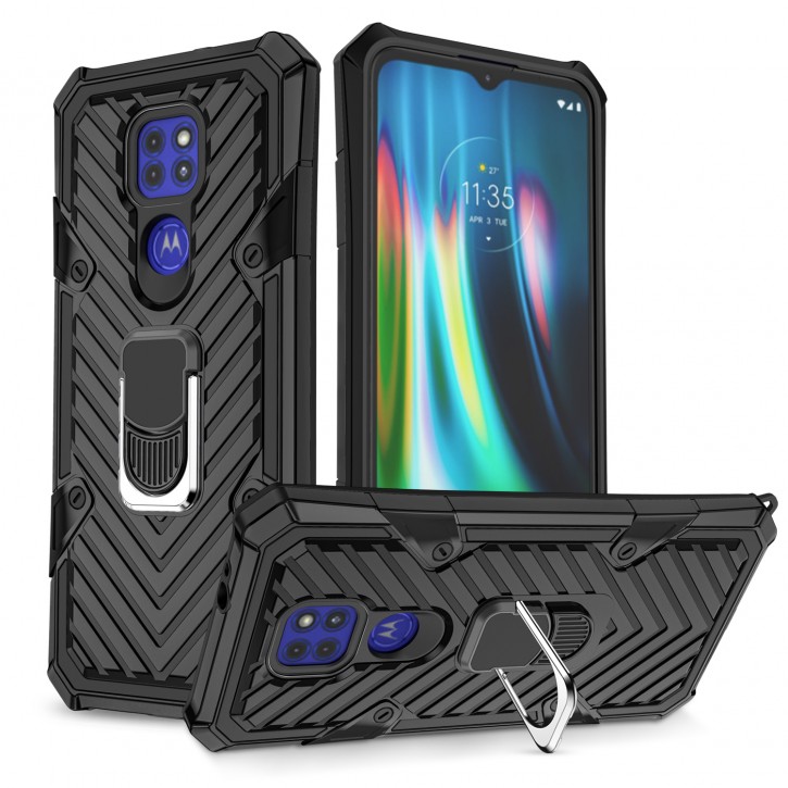 COOVY® Cover für Motorola Moto G9 Play / E7 Plus Hülle Case PC + TPU-Silikon, extra stark, Anti-Shock, Stand Funktion + Haltering + Magnethalter kompatibel | 