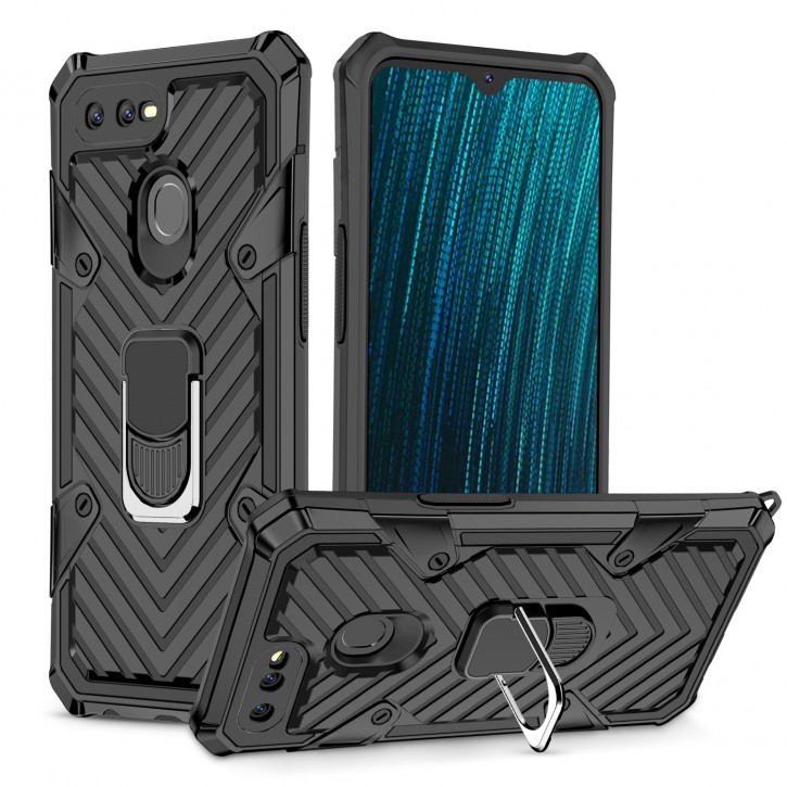 COOVY® Cover für Oppo A7 / A12 Hülle Case PC + TPU-Silikon, extra stark, Anti-Shock, Stand Funktion + Haltering + Magnethalter kompatibel | 