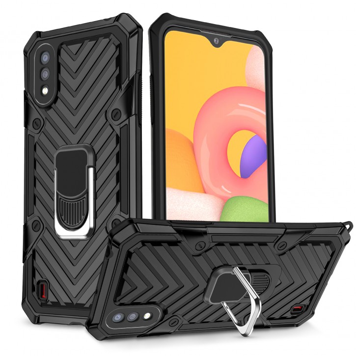 COOVY® Cover für Samsung Galaxy A01 SM-A015F/DS Hülle Case PC + TPU-Silikon, extra stark, Anti-Shock, Stand Funktion + Haltering + Magnethalter kompatibel | 