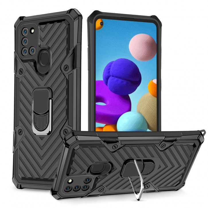 COOVY® Cover für Samsung Galaxy A21s SM-A217F/DS Hülle Case PC + TPU-Silikon, extra stark, Anti-Shock, Stand Funktion + Haltering + Magnethalter kompatibel | 