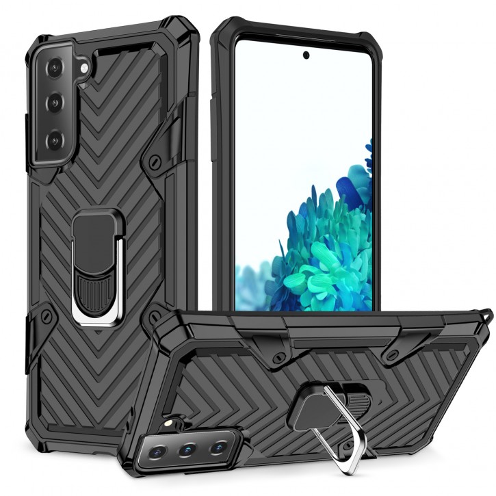 COOVY® Cover für Samsung Galaxy S21 + Plus 5G SM-G996B/DS Hülle Case PC + TPU-Silikon, extra stark, Anti-Shock, Stand Funktion + Haltering + Magnethalter kompatibel | 