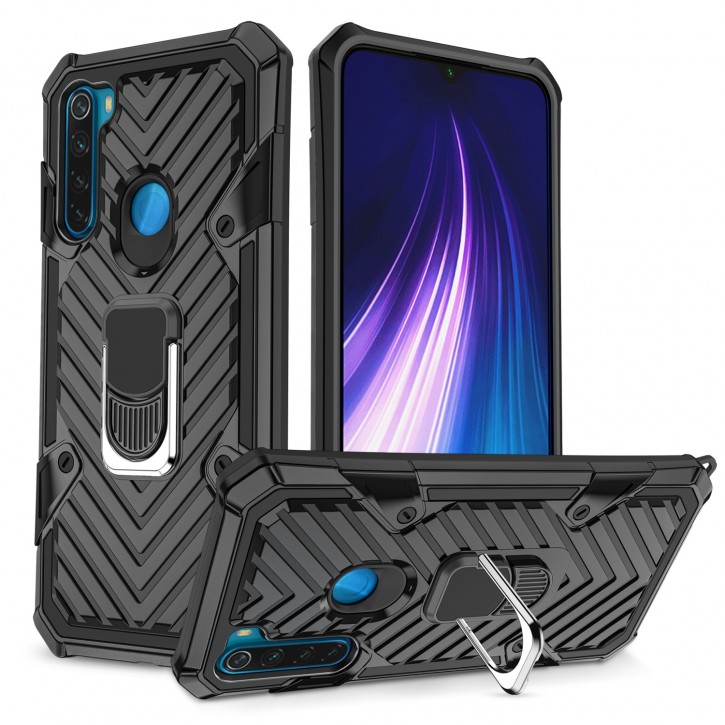 COOVY® Cover für Xiaomi Redmi Note 8 Hülle Case PC + TPU-Silikon, extra stark, Anti-Shock, Stand Funktion + Haltering + Magnethalter kompatibel | 
