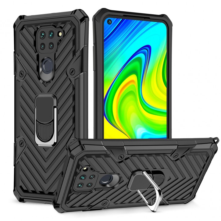 COOVY® Cover für Xiaomi Redmi Note 9 Hülle Case PC + TPU-Silikon, extra stark, Anti-Shock, Stand Funktion + Haltering + Magnethalter kompatibel | 