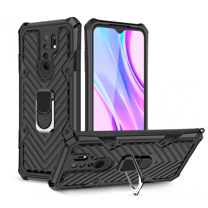 COOVY® Cover für Xiaomi Redmi 9 Hülle Case PC + TPU-Silikon, extra stark, Anti-Shock, Stand Funktion + Haltering + Magnethalter kompatibel | 