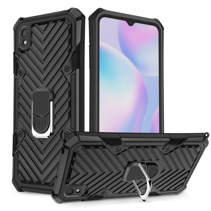 COOVY® Cover für Xiaomi Redmi 9A Hülle Case PC + TPU-Silikon, extra stark, Anti-Shock, Stand Funktion + Haltering + Magnethalter kompatibel | 