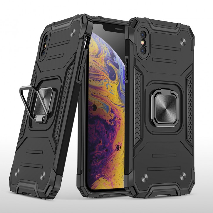 COOVY® Cover für Apple iPhone Xs Max Hülle Case PC + TPU-Silikon, extra stark, Anti-Shock, Stand Funktion + Haltering + Magnethalter kompatibel | 
