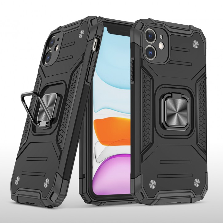 COOVY® Cover für Apple iPhone 11 Hülle Case PC + TPU-Silikon, extra stark, Anti-Shock, Stand Funktion + Haltering + Magnethalter kompatibel | 