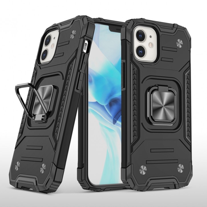 COOVY® Cover für Apple iPhone 12 mini 5.4 Hülle Case PC + TPU-Silikon, extra stark, Anti-Shock, Stand Funktion + Haltering + Magnethalter kompatibel | 