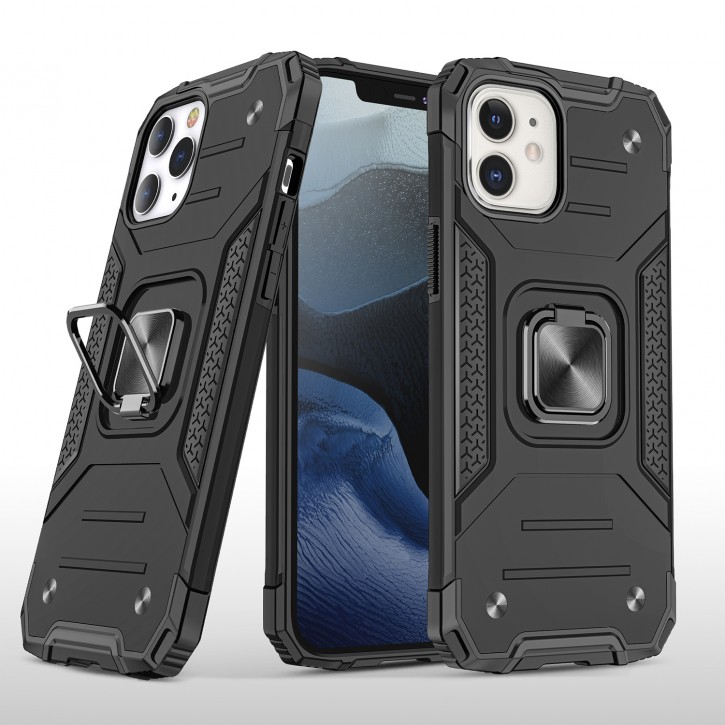 COOVY® Cover für Apple iPhone 12/12 pro 6.1 Hülle Case PC + TPU-Silikon, extra stark, Anti-Shock, Stand Funktion + Haltering + Magnethalter kompatibel | 