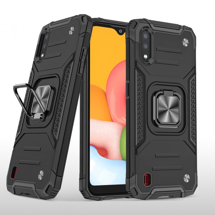 COOVY® Cover für Samsung Galaxy A01 SM-A015F/DS Hülle Case PC + TPU-Silikon, extra stark, Anti-Shock, Stand Funktion + Haltering + Magnethalter kompatibel | 