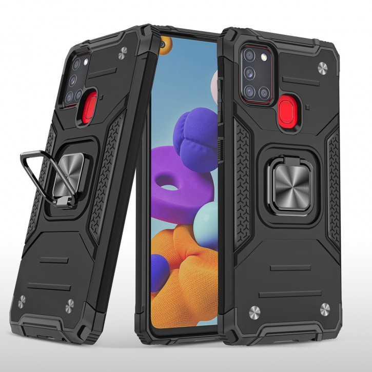 COOVY® Cover für Samsung Galaxy A21s SM-A217F/DS Hülle Case PC + TPU-Silikon, extra stark, Anti-Shock, Stand Funktion + Haltering + Magnethalter kompatibel | 