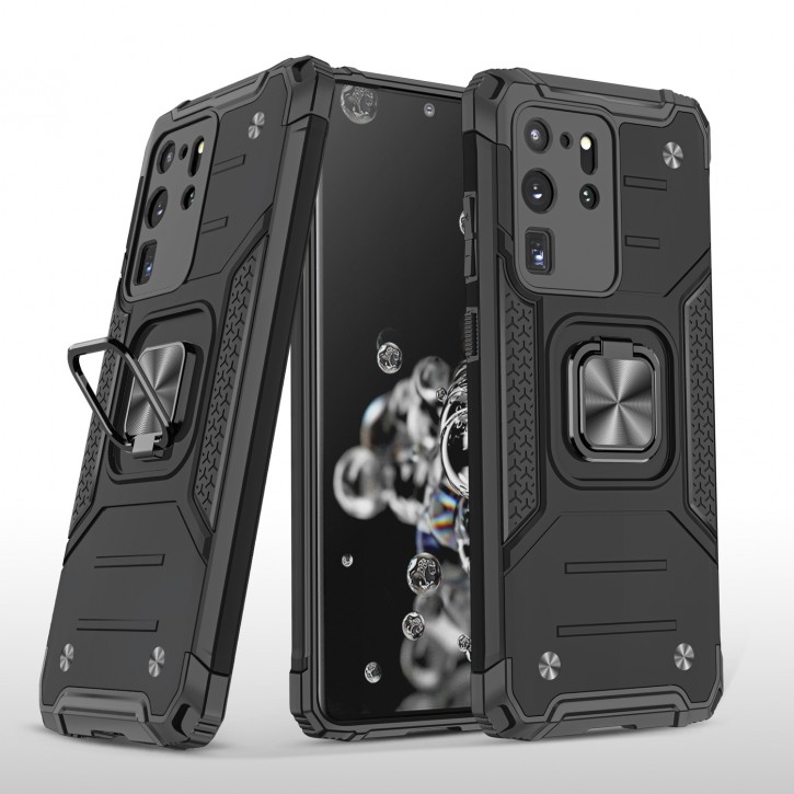COOVY® Cover für Samsung Galaxy S20 Ultra SM-G988B/DS Hülle Case PC + TPU-Silikon, extra stark, Anti-Shock, Stand Funktion + Haltering + Magnethalter kompatibel | 