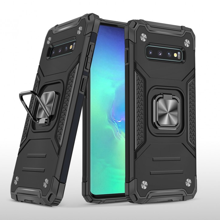 COOVY® Cover für Samsung Galaxy S10 SM-G973F Hülle Case PC + TPU-Silikon, extra stark, Anti-Shock, Stand Funktion + Haltering + Magnethalter kompatibel | 