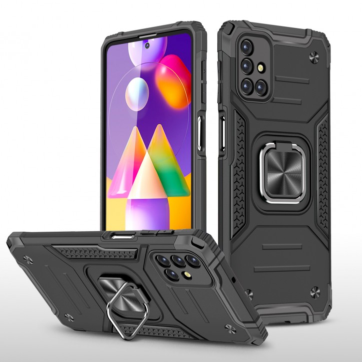 COOVY® Cover für Samsung Galaxy M31s SM-M317F Hülle Case PC + TPU-Silikon, extra stark, Anti-Shock, Stand Funktion + Haltering + Magnethalter kompatibel | 